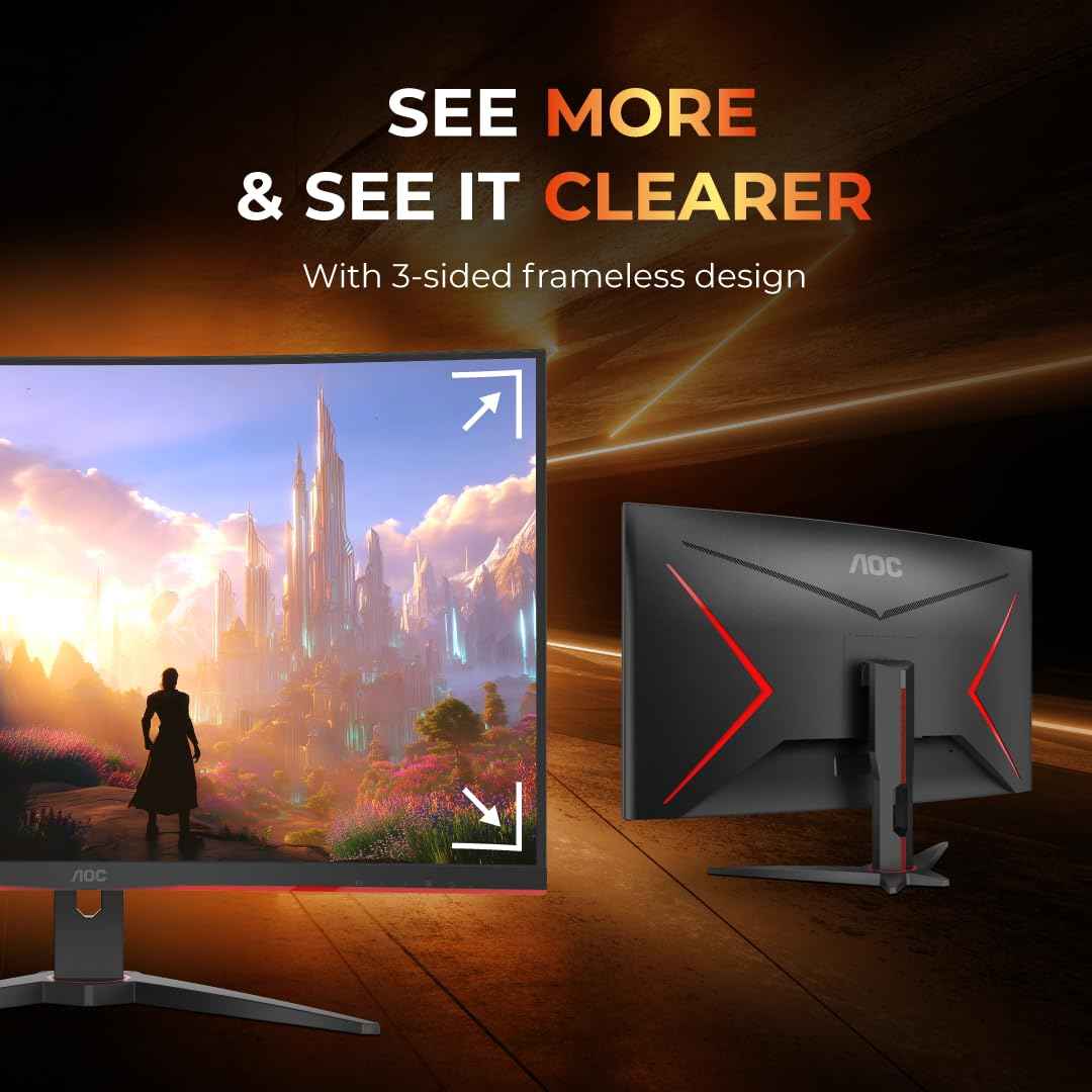 AOC C32G2ZE2 32" FHD 1500R Curved Gaming Monitor, 250Hz Refresh Rate, 0.5ms Response, HDR10, Adaptive Sync, VA Panel, Low Input Lag, HDMI/DP, Frameless Design, Flicker-Free, Low Blue Mode