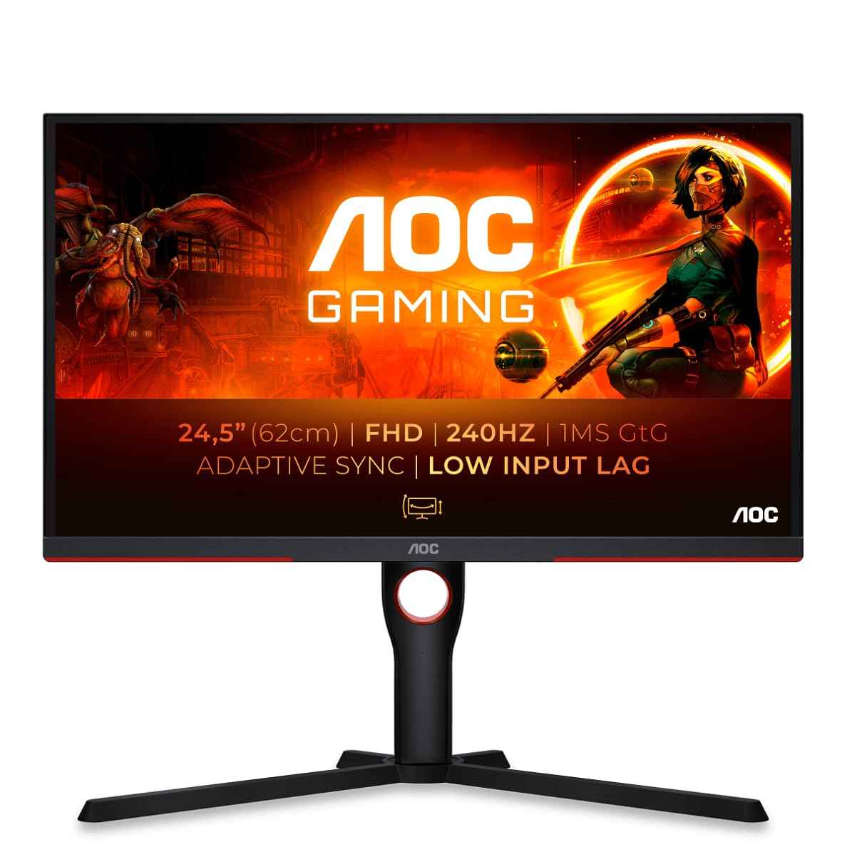 AOC Gaming 25G3ZM - 25-inch Full HD Monitor, 240Hz, 0.5ms MPRT, FreeSync Premium (1920x1080, HDMI, DisplayPort, USB hub) black/red