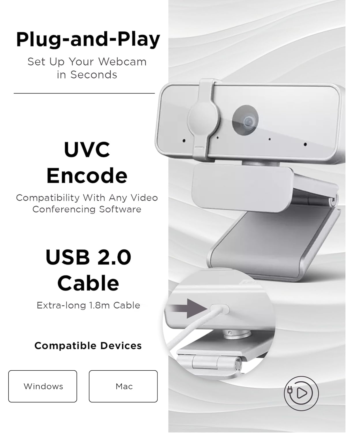 Lenovo 300 FHD Webcam with Full Stereo Dual Built-in Mics | FHD 1080P 2.1 Megapixel CMOS Camera with USB |Ultra-Wide 95° Lens, 4X Digital Zoom | 360 Rotation | Flexible Mount | Cloud Grey