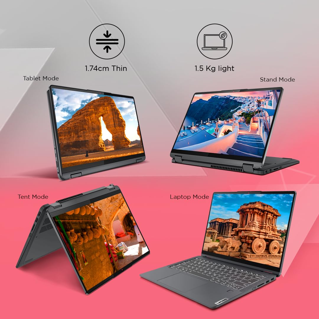 Lenovo IdeaPad Flex 5 Ryzen 7 7730U 14"(35.5cm) WUXGA+ IPS 2-in-1 Laptop (16GB/512GB SSD/Win 11/Office 2021/Backlit KB/FPR/FHD Camera/Alexa/3 Month Game Pass/Arctic Grey/1.5Kg), 82XX0071IN