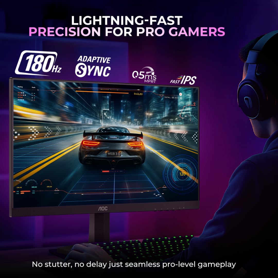 AOC Q27G11E 27″ QHD Gaming Monitor – Black/Red | 2560×1440 Fast IPS| 180Hz Refresh | 0.5ms MPRT|Adaptive Sync| HDR10| Tilt Stand & Low Blue Light