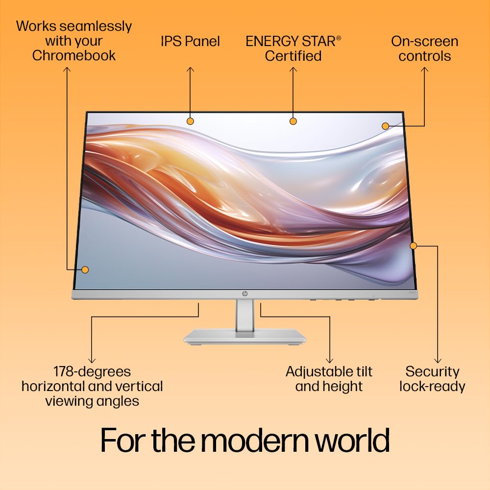 HP Series 5 23.8 inch FHD Height Adjust Monitor-524sh,23.8inch(60.5cm),FHD(1920 x 1080),Anti-Glare,Adjustable Height, Eye Ease,3.45kg