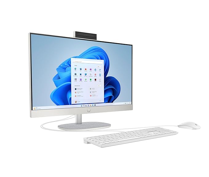 HP All-in-One 24,13th Gen Intel Core i7-1355U,23.8inch(60.5 cm),FHD,Anti-Glare,16 GB DDR4,512GB SSD, 710 White Wireless Keyboard and Mouse Combo,Windows 11,Shell White, 5.53kg,24-cr0037in - Zapnet.in