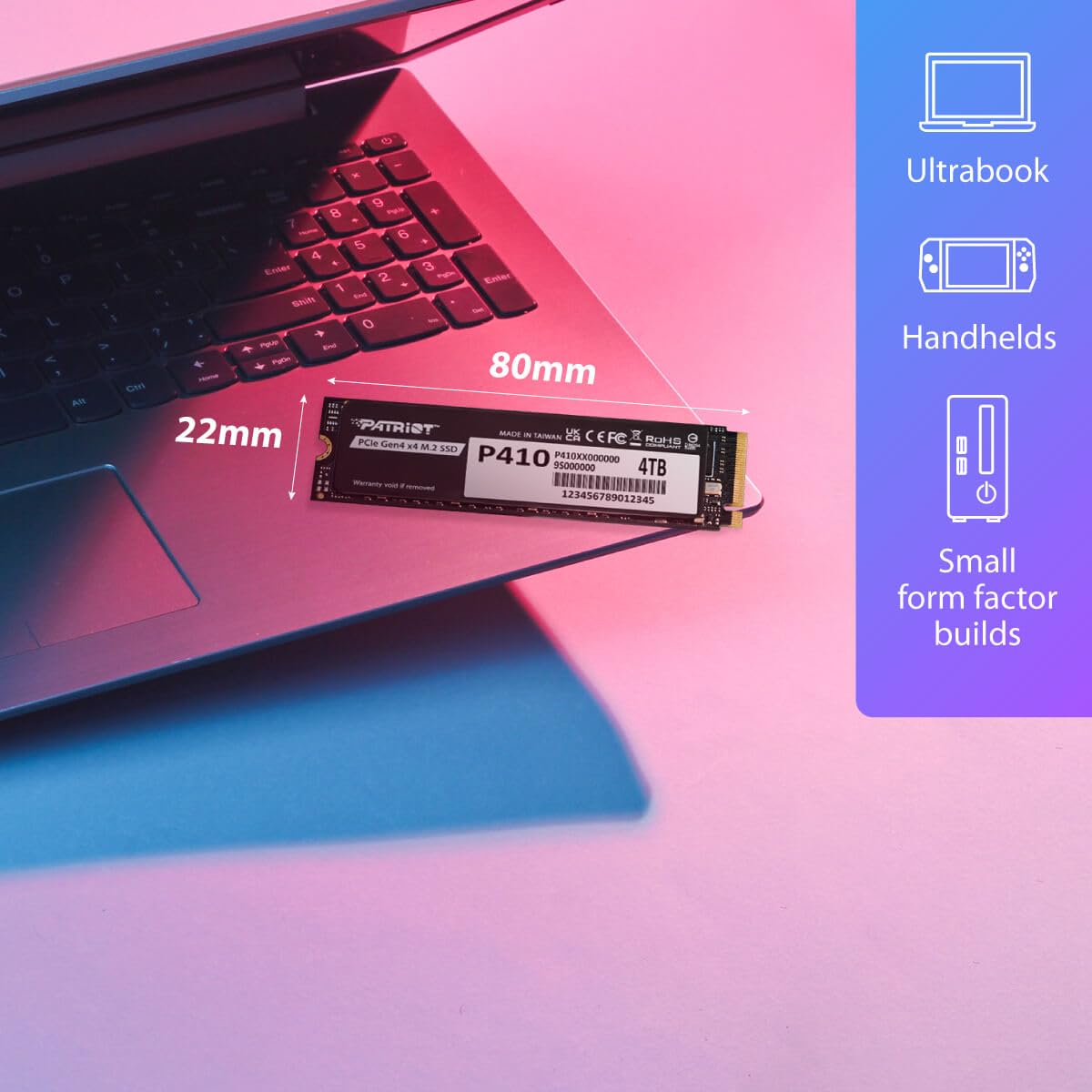 Patriot P410 1TB Internal SSD - NVMe PCIe Gen 4x4 - M.2 2280 - Sequential Read: Up to 5,000MB/s and Sequential Write: Up to 4,500MB/s - Compatible with PS5 - Solid State Drive - P410P1TBM28H