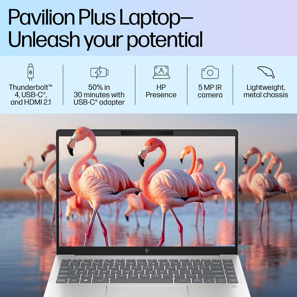 HP Pavilion Plus, 13th Gen Intel Core i5-1335U, 16GB DDR5, 512GB SSD, (Win11, Office21, Silver, 1.44 kg),IPS, Anti-glare, 14-inch (35.6cm) WUXGA Laptop, Intel Iris Xe graphics, 5MP IR camera, ew0116TU