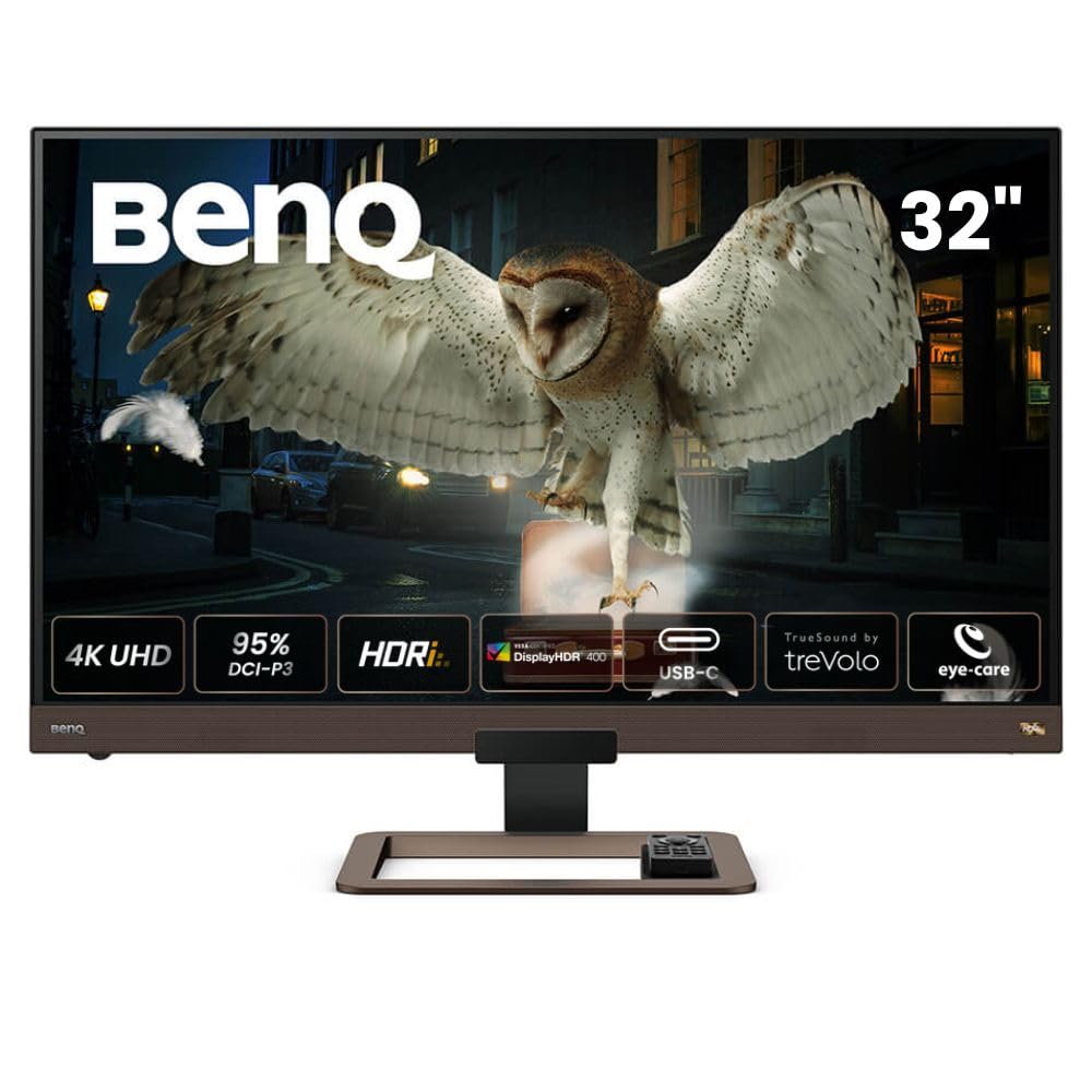 BenQ EW3280U 32"(81 cm) 3840x 2160 4K IPS HDR10| 95% DCI-P3 | USB-C(60W PD)| treVolo Speaker (5W Woofer)| Remote| VESA HDR400| EyeCare| AMDFreesync| HDMI| DP (Metallic Brown-Black)