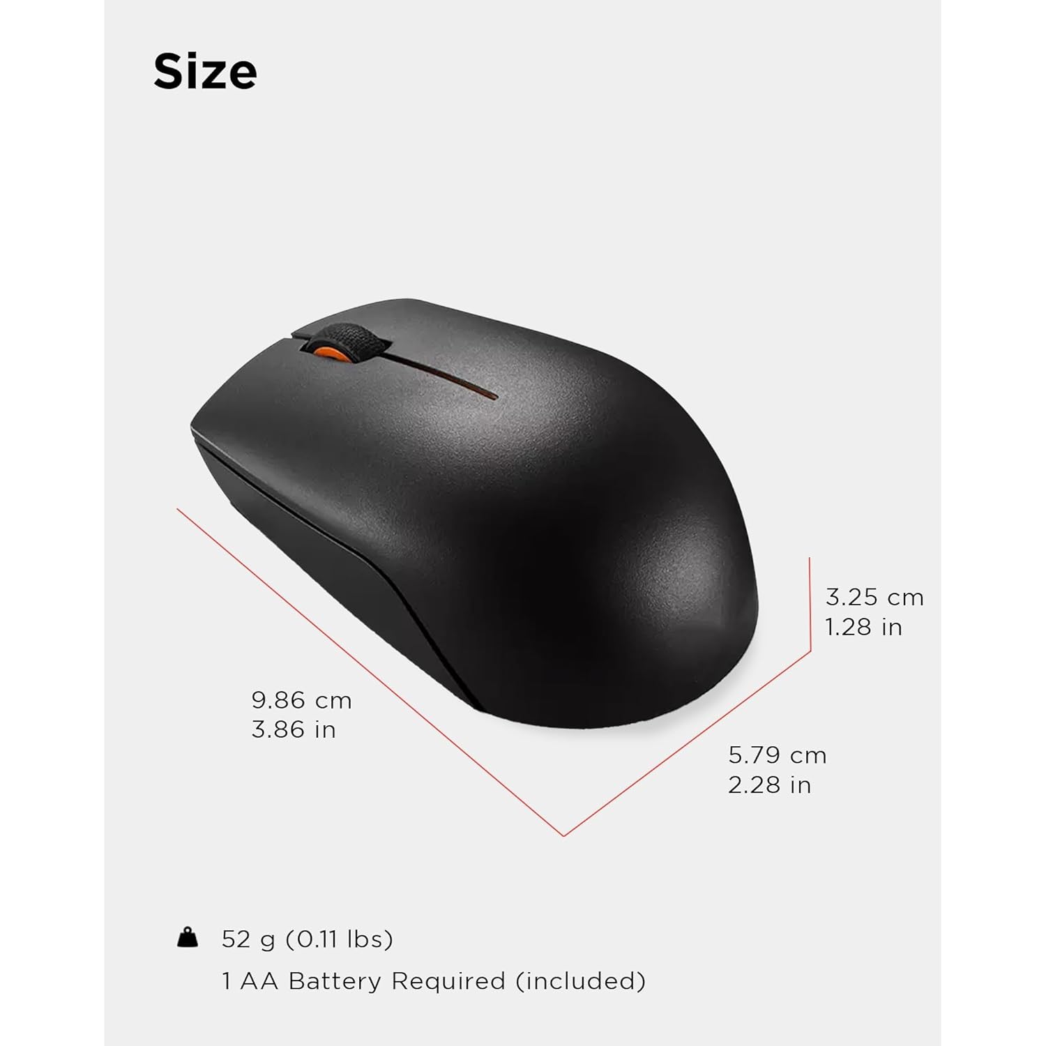 Lenovo 300 Wireless Compact Mouse, 1000 DPI Optical sensor, 2.4GHz Wireless Nano USB, 10m range, 3-button(left,right,scroll) upto 3M left/right clicks & 1yr battery, Ambidextrous, Ergonomic GX30K79401