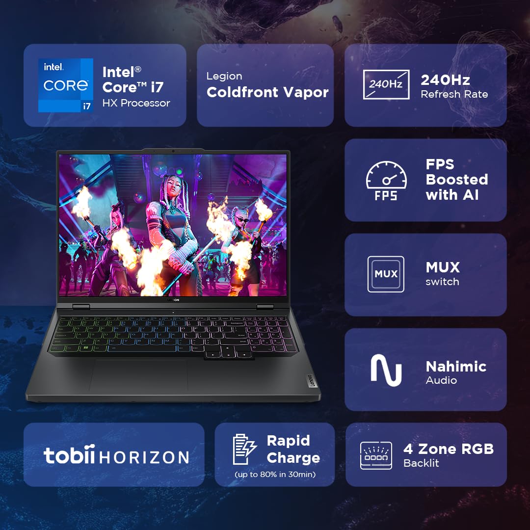 Lenovo Legion Pro 5 Intel Core i7-14650HX 16" (40.64cm) WQXGA IPS 500Nits 240Hz Gaming Laptop (16GB/1TB SSD/Win 11/Office 2021/NVIDIA RTX 4060 8GB/100% DCI-P3/3 Month Game Pass/Grey/2.5Kg), 83DF003NIN