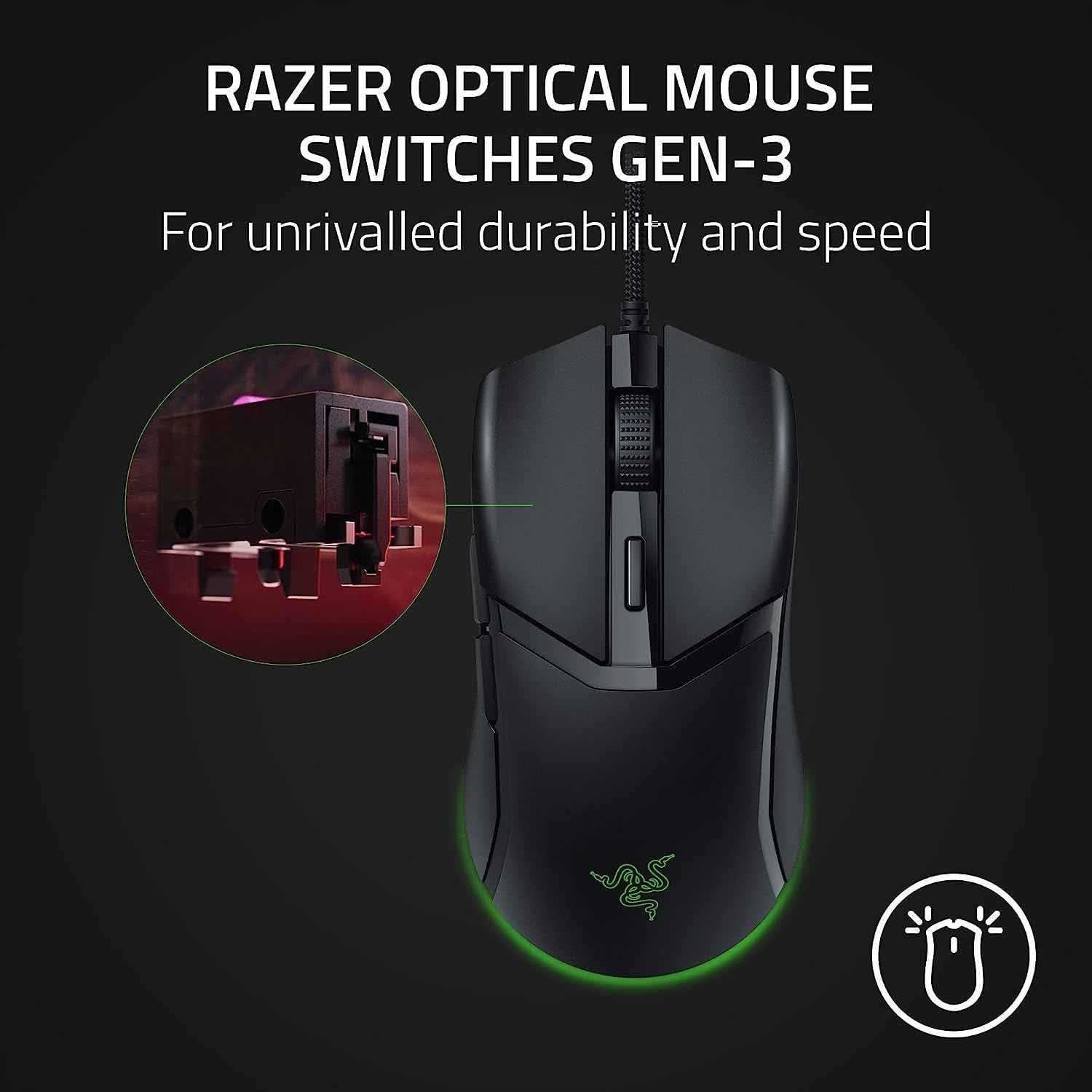 Razer Cobra Smartchoice Wired Gaming Mouse, 58g Lightweight Design, Gen-3 Optical Switches, Chroma RGB Underglow, 8500 DPI Optical Sensor, Speedflex Cable, Black