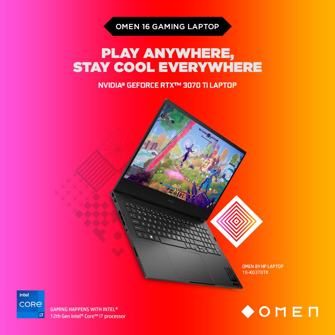 HP Omen 12th Gen Intel Core i7-12700H 16.1 inch(40.9cm)FHD Gaming Laptop(16GB RAM/1TB SSD/GeForce RTX 3070Ti 8GB Graphics/144Hz/7ms Response Time/Win 11/MSO 2021/Backlit/B&O/Alexa/Xbox Pass)16-k0370TX