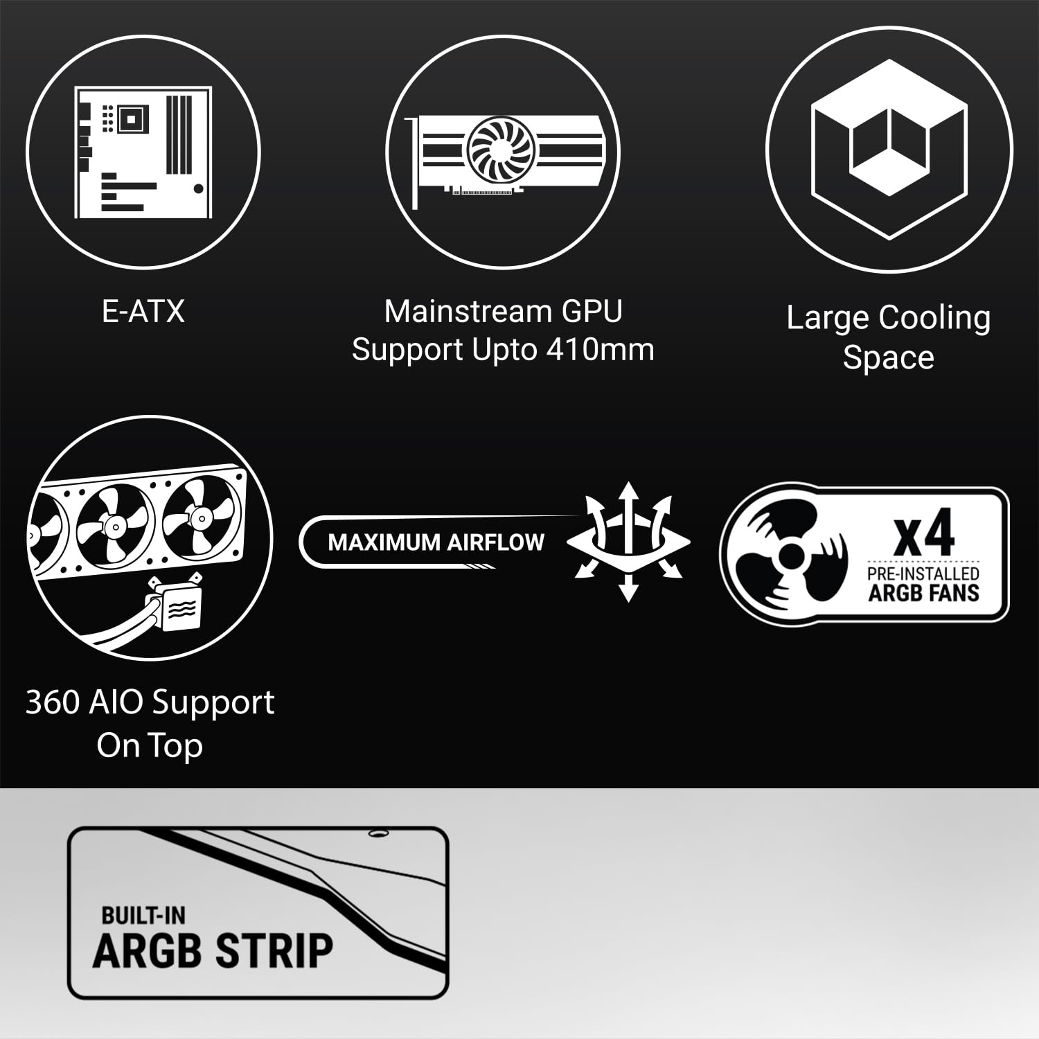 Ant Esports Titan Core 360 Mid-Tower Computer Case/Gaming Cabinet - Black | Support E-ATX, ATX, Micro-ATX, Mini-ITX | Pre-Installed 4 ARGB Fans