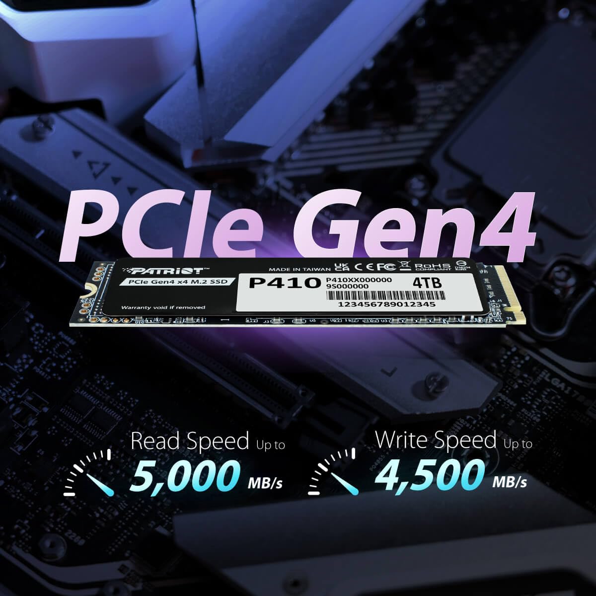 Patriot P410 1TB Internal SSD - NVMe PCIe Gen 4x4 - M.2 2280 - Sequential Read: Up to 5,000MB/s and Sequential Write: Up to 4,500MB/s - Compatible with PS5 - Solid State Drive - P410P1TBM28H