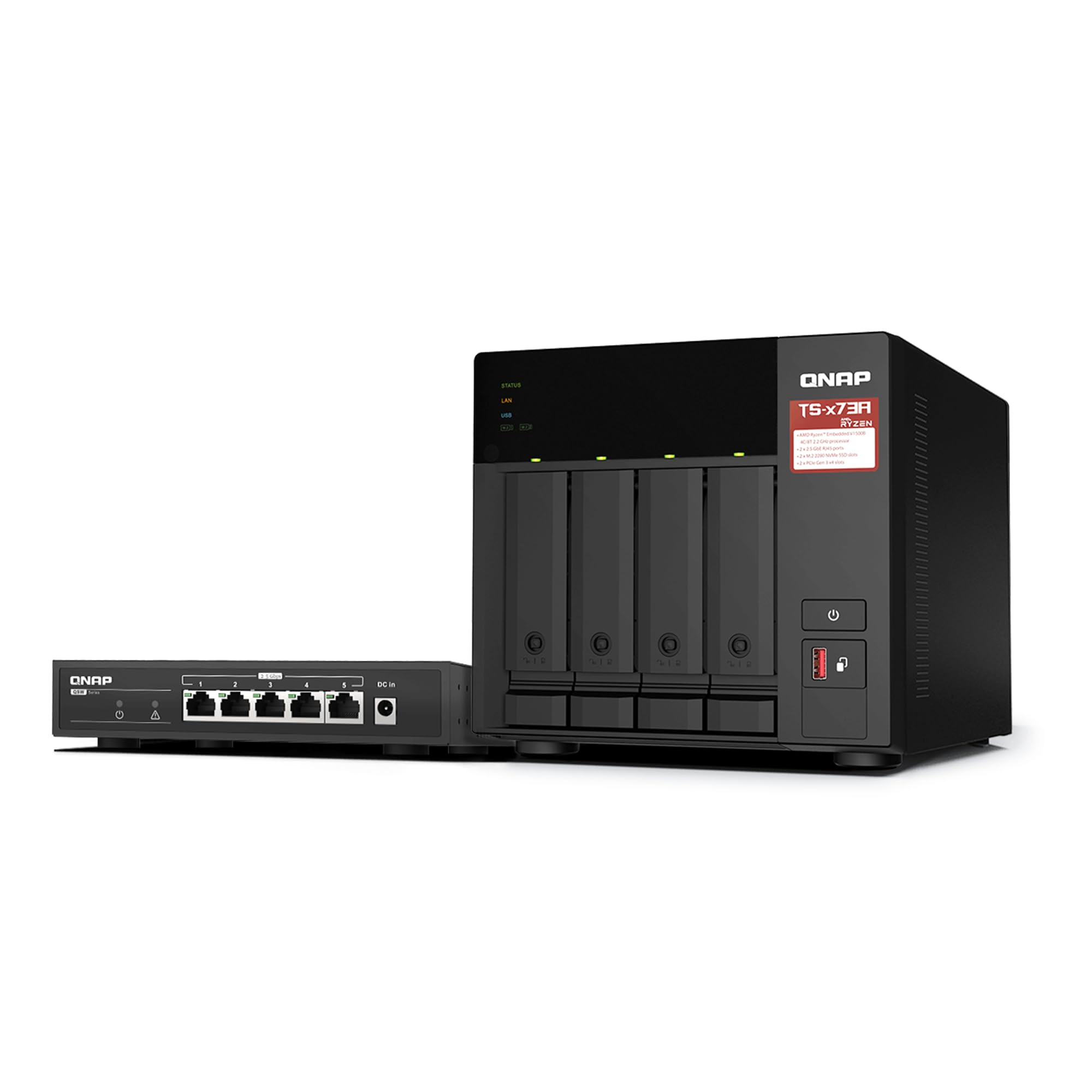 QNAP TS-473A-8G 4 Bay High-Speed Desktop NAS with AMD Ryzen 4-core CPU, 8GB DDR4 Memory and 2.5GbE