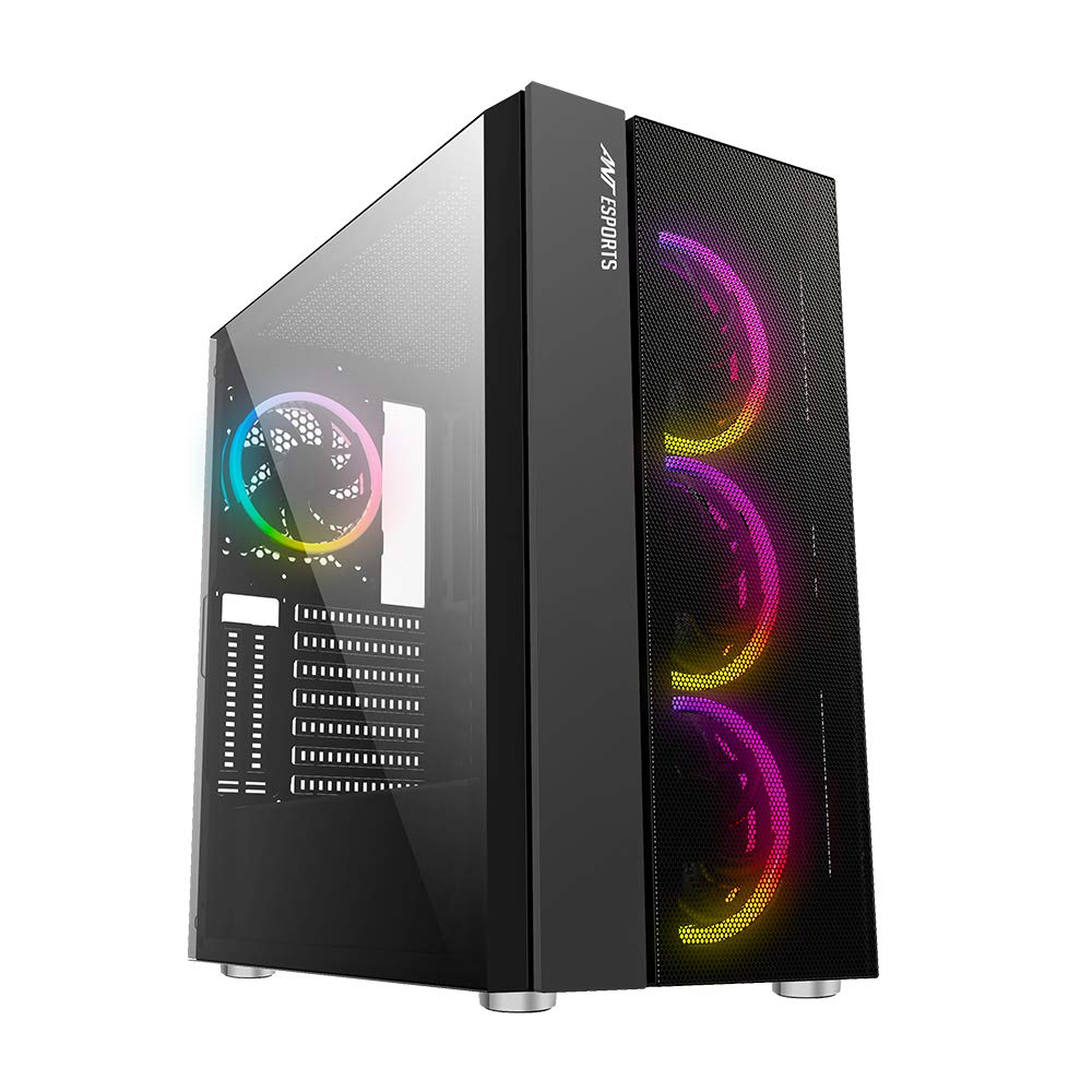 Ant Esports ICE-300 Mesh V2 Mid Tower Gaming Cabinet | High Airflow Mesh Front Panel | 4 Pre-Installed 120mm ARGB Fans | ATX, Micro-ATX, Mini-ITX Motherboard Support | Liquid Cooling Ready (Black)