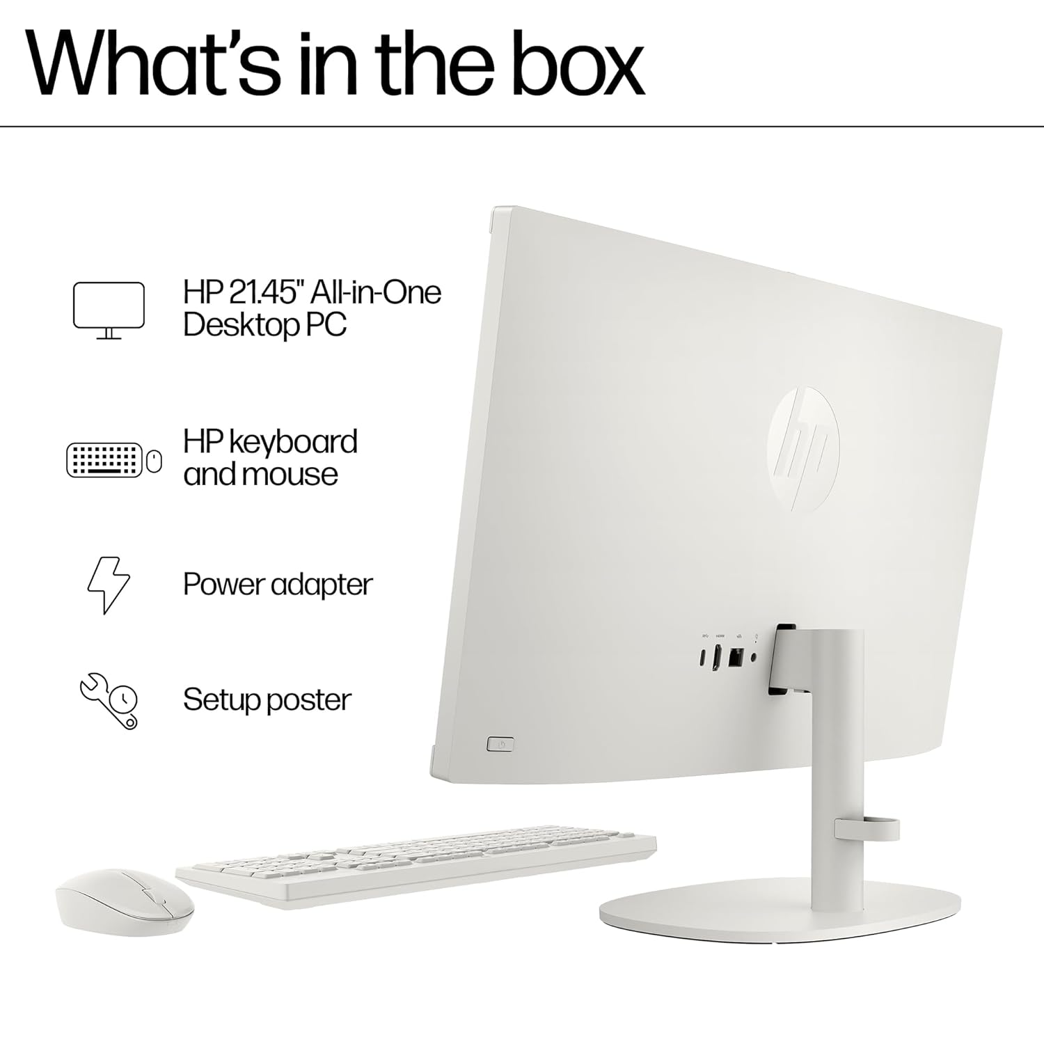 HP All-in-One Desktop,Intel® Celeron -N100,21.45 inch(54.5cm),FHD,Anti-Glare,8 GB DDR5, 512GB SSD,Dual 2W Speakers,White Wired Keyboard and Mouse Combo,White, Windows 11, 4.17kg,22-dg0153in - Zapnet.in