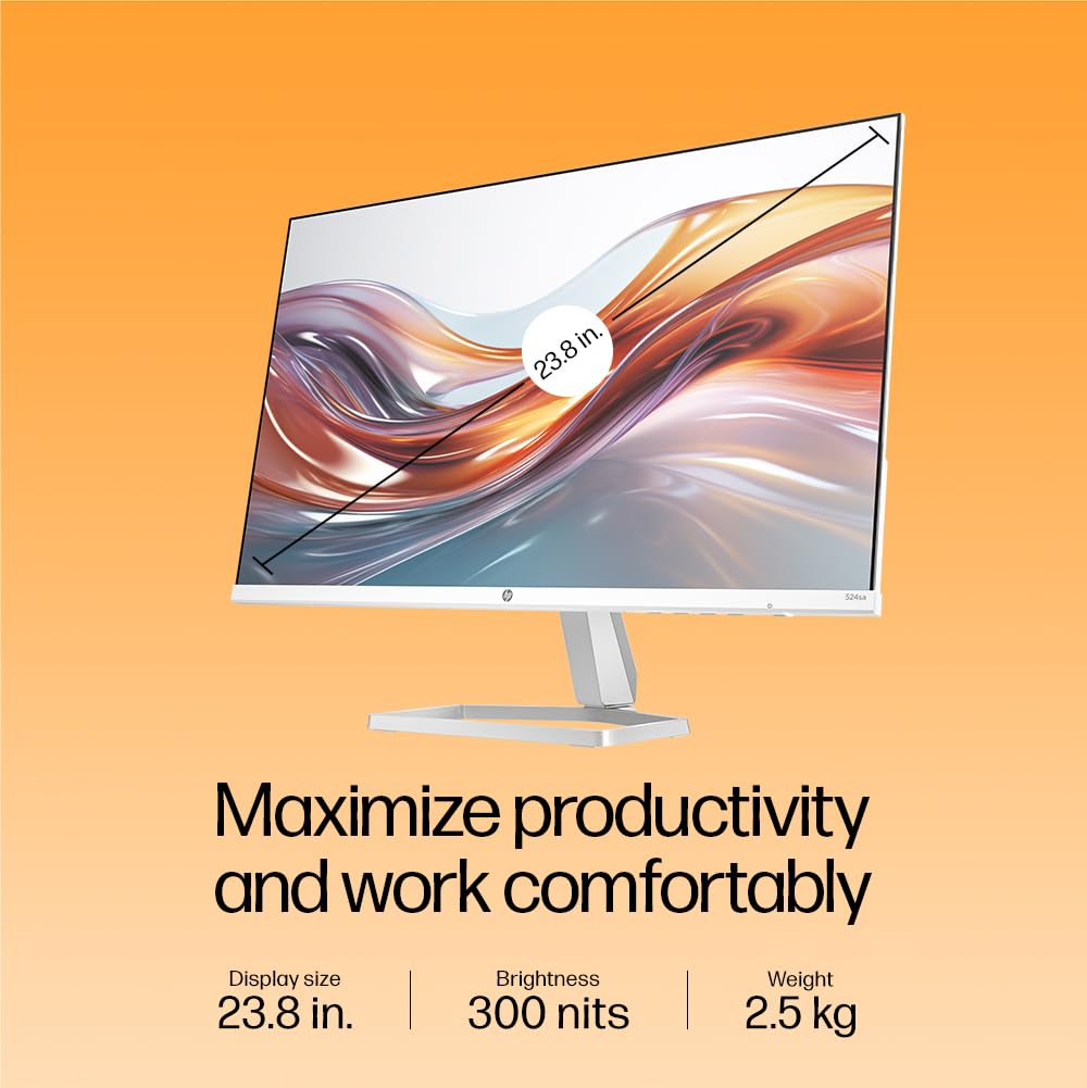 HP Series 5 23.8 inch FHD Monitor with Speakers - 524sa, 23.8inch(60.5cm),FHD(1920 x 1080),300 nits,Integrated Speakers, Eys Ease,Anti-Glare,2.58kg