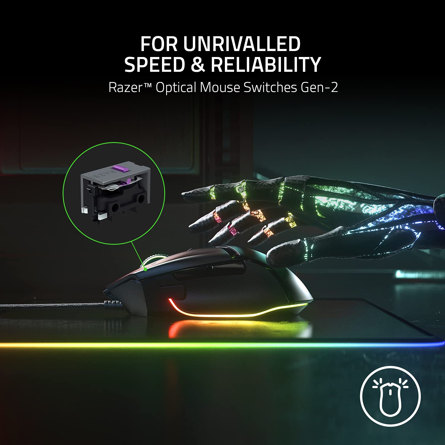 Razer Basilisk V3 Smartchoice Wired Gaming Mouse, Ergonomic Design, 26K DPI Optical Sensor, 11 Programmable Buttons, HyperScroll Tilt Wheel, Chroma RGB Lighting, Black