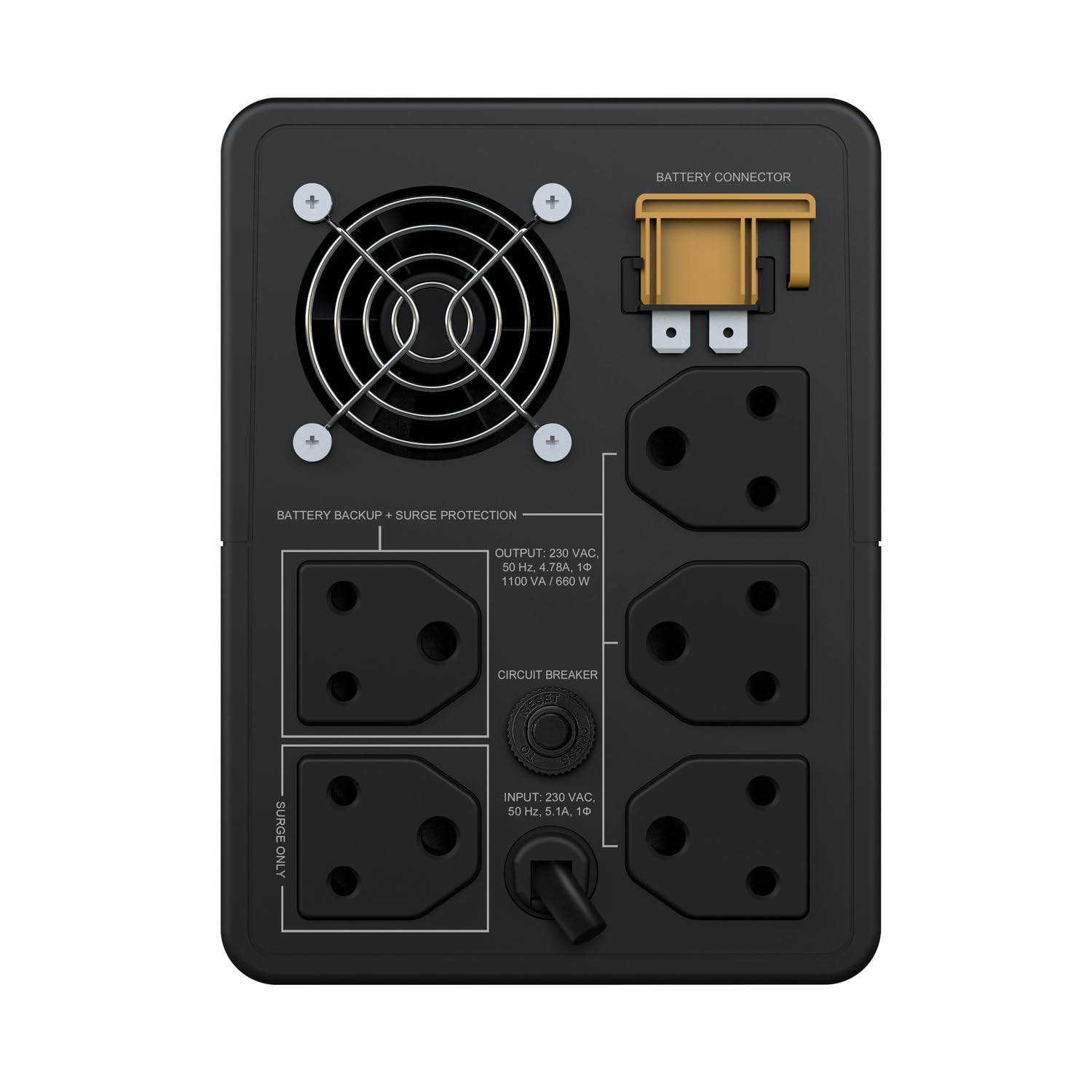 APC Back-UPS BX1100I-IN 1100VA, Tower, 230V, 5 India 3-pin 6A Outlets, AVR, W/O Auto Shutdown Software, an Ideal Power Backup & Protection for Home Office, Desktop PC & Home Electronics