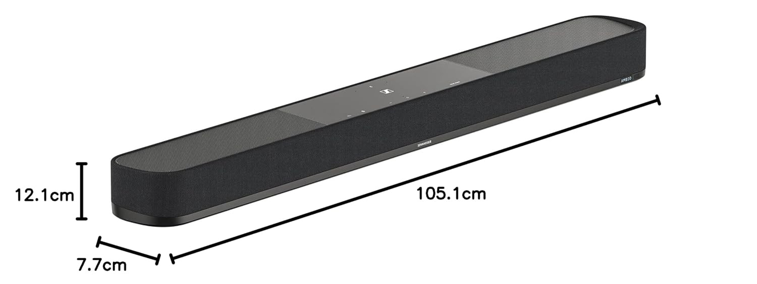 Sennheiser AMBEO Soundbar Plus - 400 Watts with Immersive 3D Surround Sound, Virtual 7.1.4 Speaker Setup, Built-in 4 Dual Subwoofers, Alexa Built-in and Dolby Atmos, 2 Years Warranty