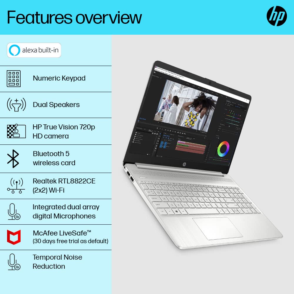 HP Laptop 15s, 12th Gen Intel Core i3-1215U, 15.6 inch(39.6cm) FHD Laptop(8GB RAM,512GB SSD,Intel UHD Graphics,Alexa,Dual Speakers,Numeric Keypad,Win 11,MSO 211.69 Kgs,Natural Silver) 15s-fr5009TU