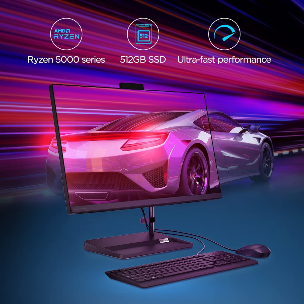 Lenovo IdeaCentre AIO 3 Ryzen 5 7430U 23.8" FHD IPS 3-Side Edgeless All-in-One Desktop with Alexa Built-in (8GB/512GB SSD/Win11/MSO 21/3Wx2 Speakers/HD Camera/USB Calliope Keyboard & Mouse) F0G1013EIN