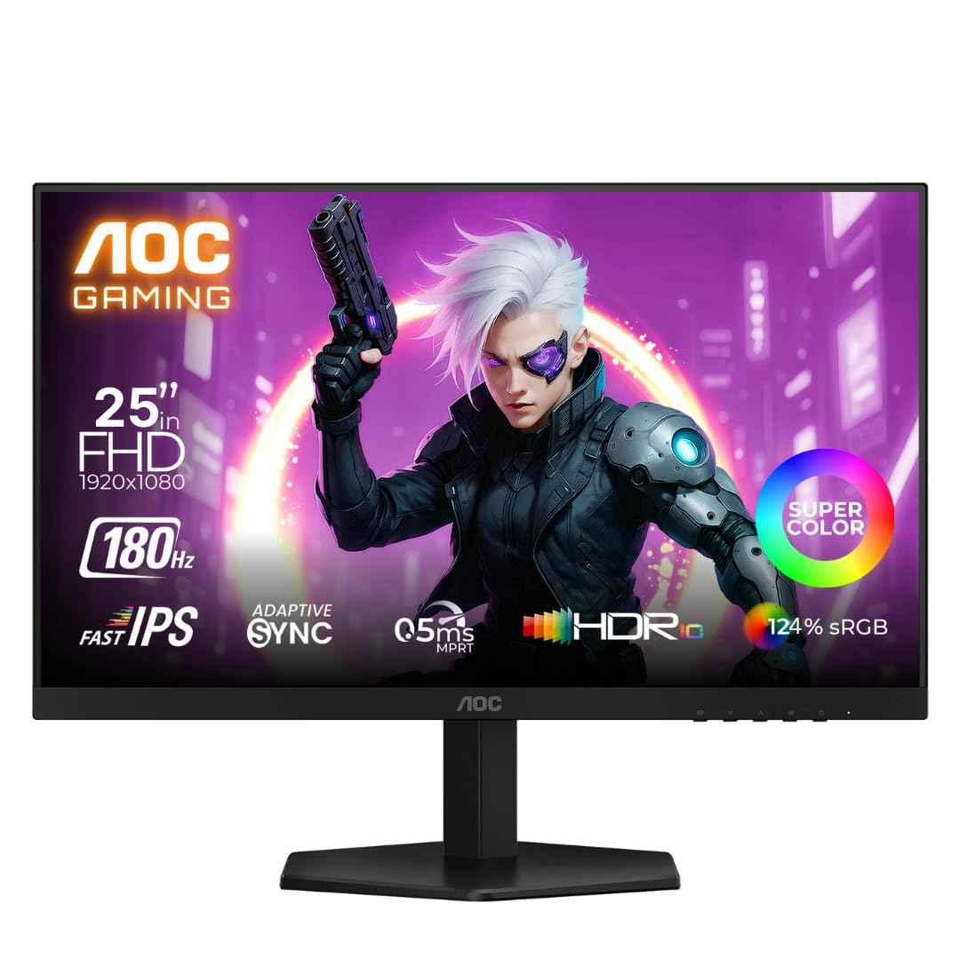 AOC 25G42E 24.5″ Full HD Fast IPS Gaming Monitor – Black/Red |1920×1080| 180Hz Refresh| 1ms Response | Adaptive-Sync (G-SYNC Compatible)| HDR10| Low Blue Light & Frameless Design
