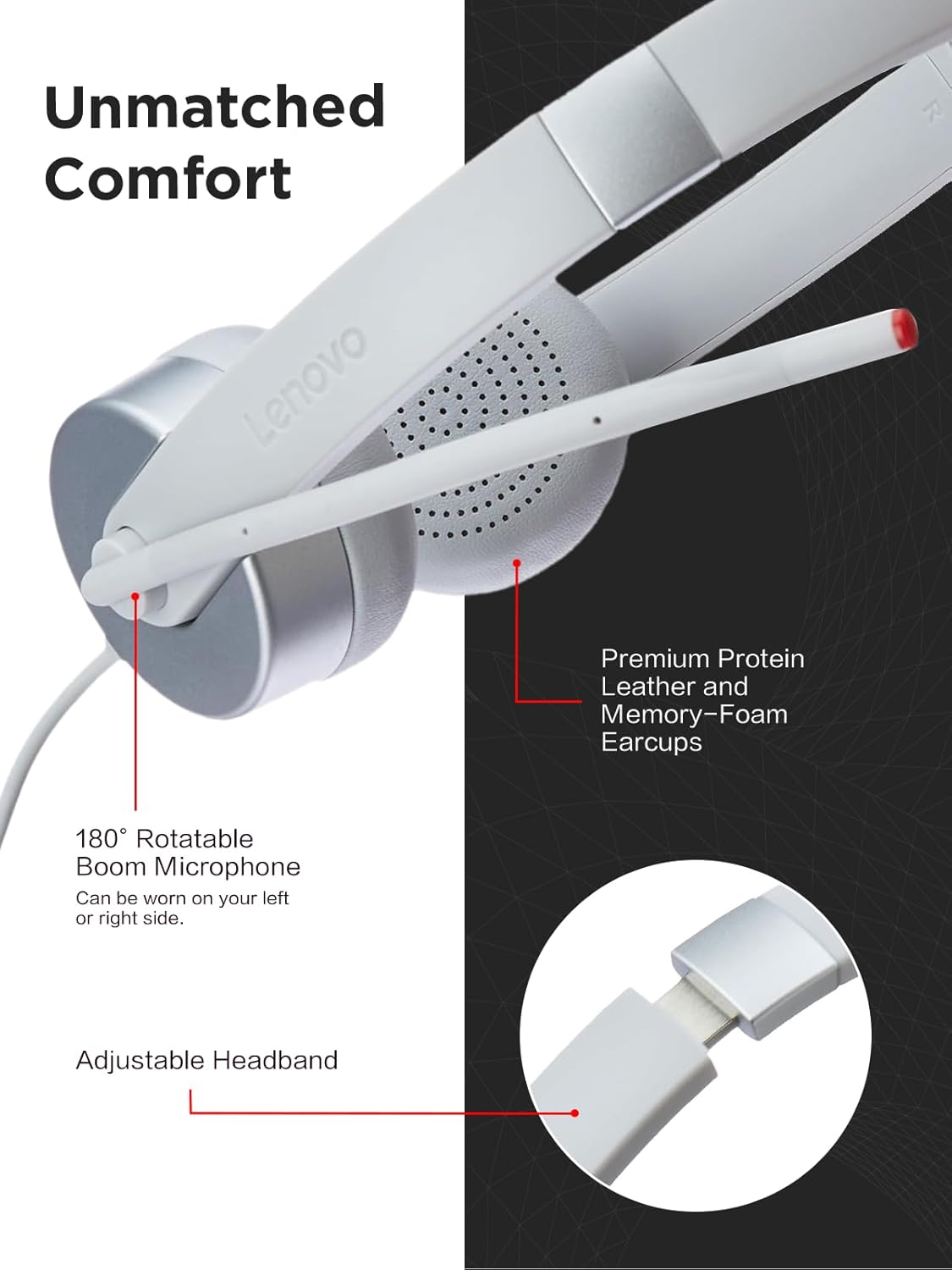 Lenovo 100 Stereo Analogue Wired On Ear Headphones with Mic, Memory-Foam earcups, 30 mm Driver | Computer/PC or Laptop Headphone (Cloud Grey)