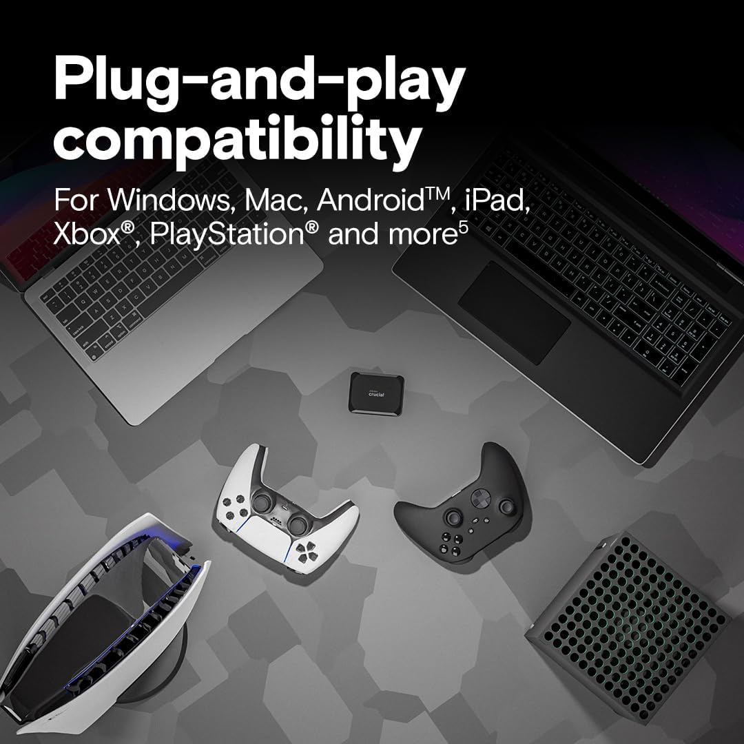 Crucial X9 1TB Portable SSD, Up to 1050MB/s, USB 3.2 USB-C, External Solid State Drive, Compatible with Windows, Mac, & Android, Reliable Storage for Games, Files, & Backups, Black - CT1000X9SSD902