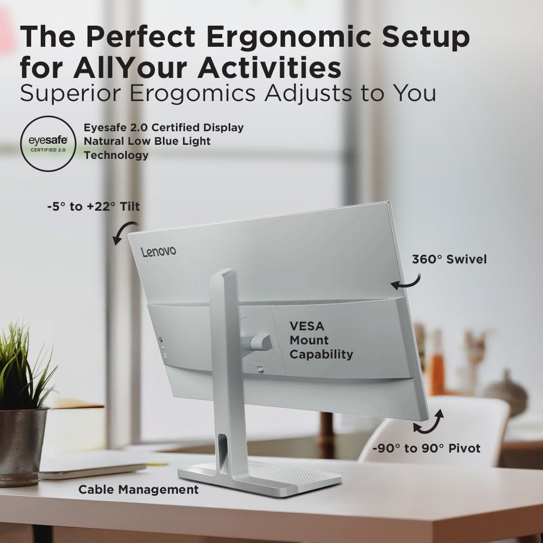 Lenovo L-Series 27 inch (68.5cm) QHD IPS Monitor| 100Hz, 1ms, FreeSync, 99% sRGB, 90% DCI-P3, 3Wx2 Speakers, 2X HDMI 2.1, 1x DP 1.4, Tilt, Swivel, Pivot Height Adjust Stand, Grey, L27q-4A