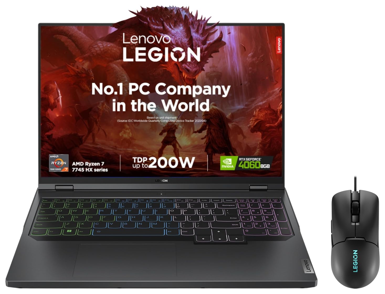 Lenovo Legion Pro 5 AMD Ryzen 7 7745HX 16" (40.64cm) WQXGA-IPS 240Hz 500Nits Gaming Laptop (16GB/1TB SSD/Win/NVIDIA RTX 4060 8GB/Grey/2.5Kg), 82WM00B5IN +M300s Mouse