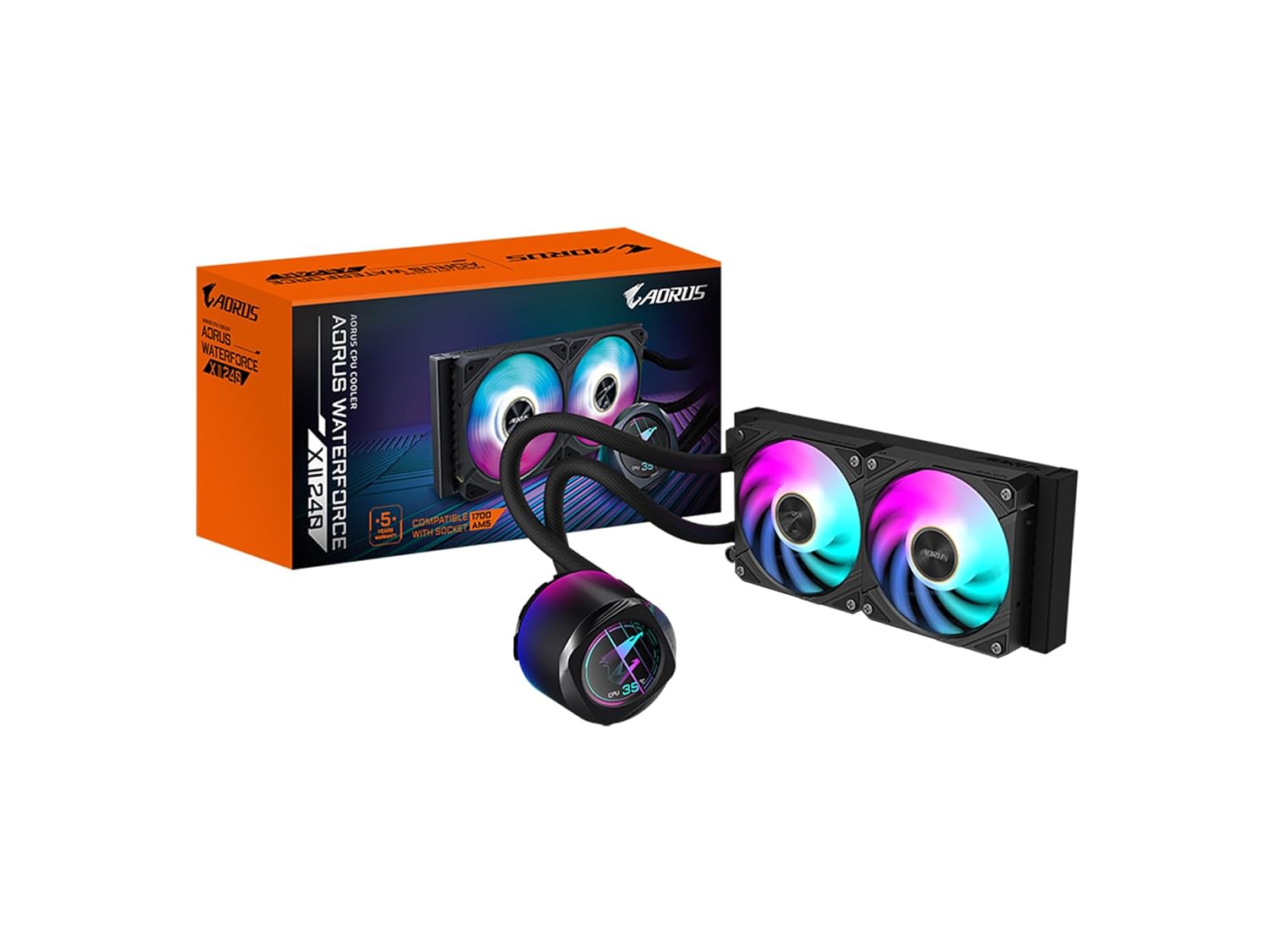 AORUS WATERFORCE X II 240 Liquid CPU Cooler, 240mm Radiator with 2X 120mm Low Noise ARGB Fans, Compatible with Intel LGA1700 and AMD AM5(GP-AORUS WATERFORCE X II 240)