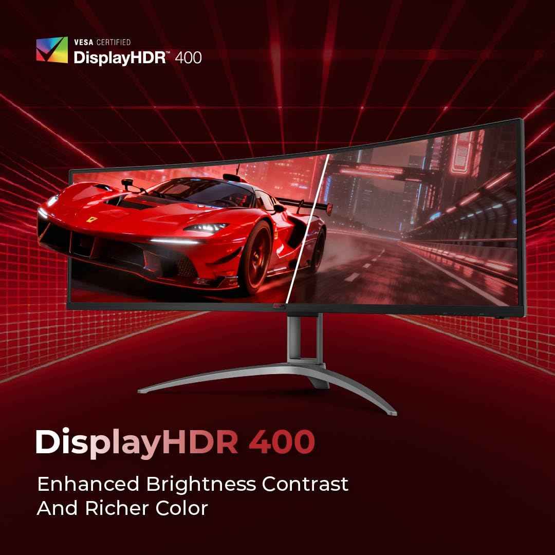 AOC AG493UCX2 48.8″ Curved Gaming Monitor - Black | Dual-QHD 5120×1440 (32:9) |165Hz Refresh |1ms MPRT, FreeSync Premium | DisplayHDR400 | USB-C & KVM | UltraWide VA Panel