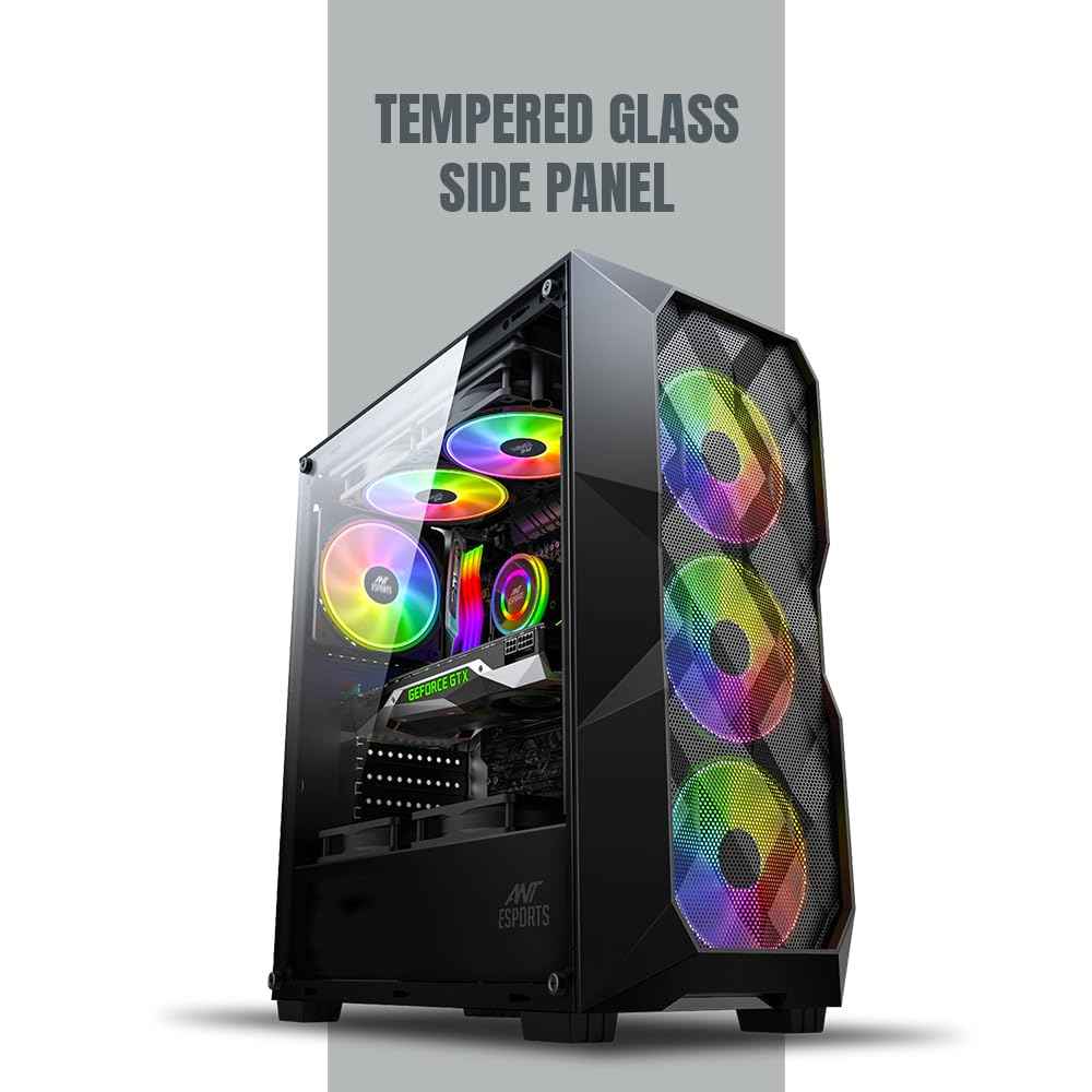 Ant Esports ICE-300 Mesh V2 Mid Tower Gaming Cabinet | High Airflow Mesh Front Panel | 4 Pre-Installed 120mm ARGB Fans | ATX, Micro-ATX, Mini-ITX Motherboard Support | Liquid Cooling Ready (Black)