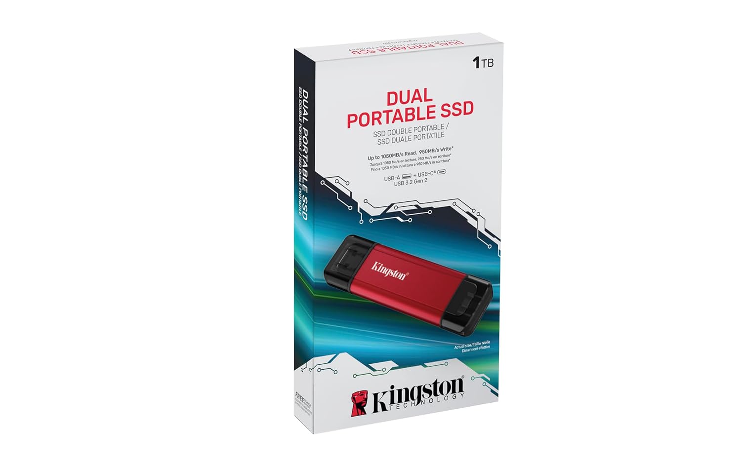 Kingston 1TB Dual USB-A/C Portable SSD | Up to 1050MB/s | USB 3.2 Gen 2 | SPSD/1TB