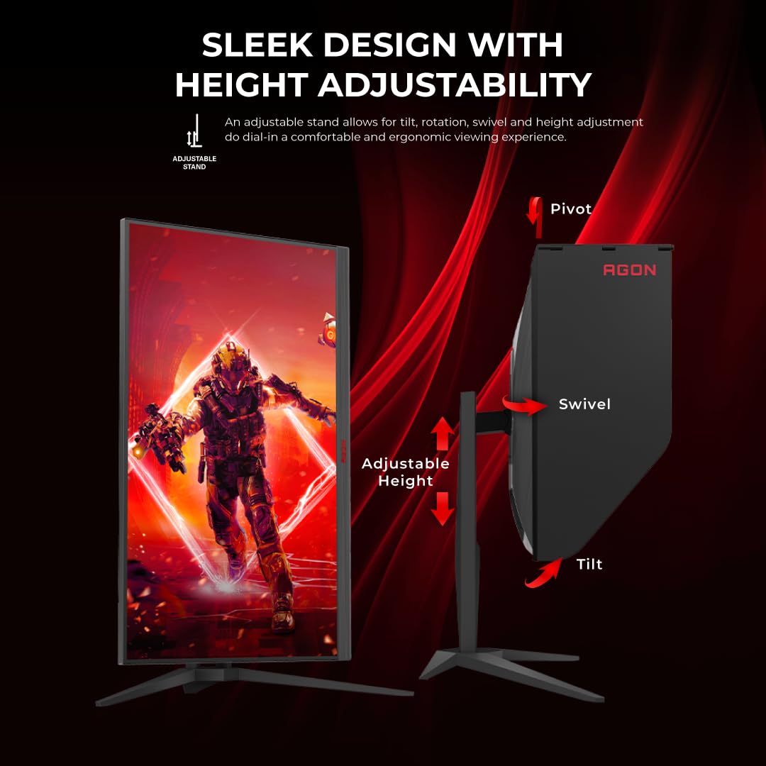 AOC AG275FS/94 Gaming Monitor 27 inch 1920 x 1080 Full HD Fast IPS Monitor, 360Hz, 0.5ms, AMD FreeSync Premium,HDR10, Flicker-Free and Low Blue Light, Height Adjustable Stand, 2 HDMI and 5 USB Ports