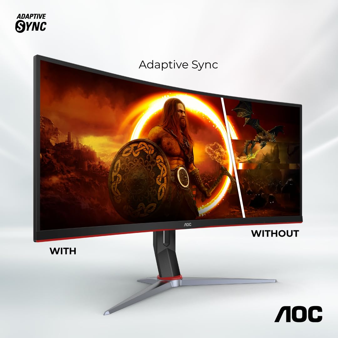 AOC CU34G2XP/BK, 34'' Ultrawide 1500R Curved Gaming Monitor offering WQHD Resolution, 180Hz Refresh Rate, 1.0ms GTG, FreeSync Premium, Display HDR 400, Height Adjustable Stand, Multiview (PIP,PBP)