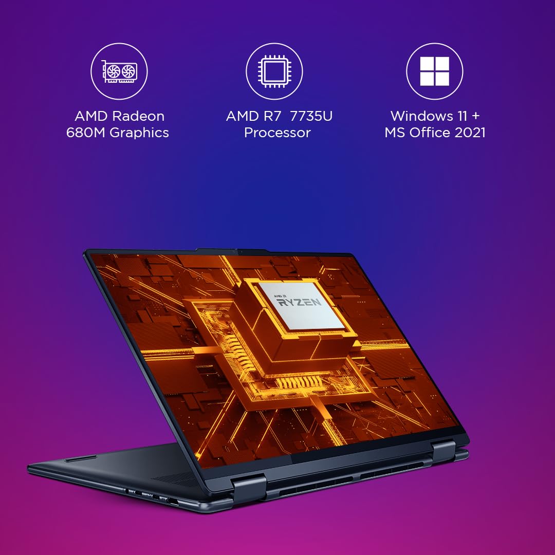 Lenovo Yoga 7 AMD Ryzen 7 7735U 14"(35.5cm) WUXGA-OLED 2-in-1 400Nits Laptop (16GB/1TB SSD/Win 11/Office 2021/Backlit KB/Digital Pen/1Yr Warranty/Alexa/3 mon. Game Pass/Tidal Teal/1.49Kg), 82YM0075IN
