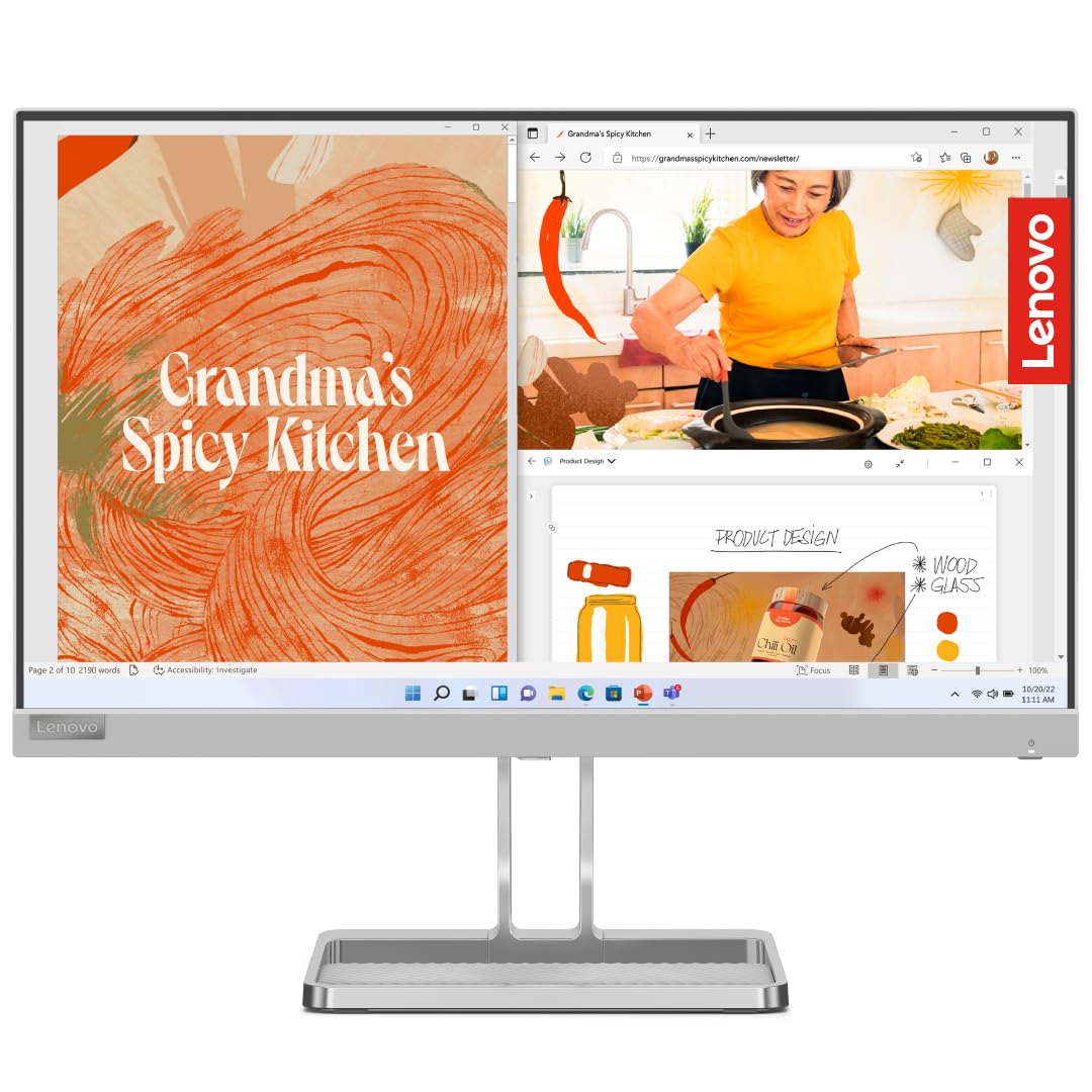 Lenovo L22i-40, 22 inch (54.6cm), IPS, FHD, 75Hz, Grey, 4ms, AMD FreeSync, 99% sRGB, 2X3W Speakers, HDMI 1.4, VGA, Tilt Stand, 3 Year Warranty Monitor