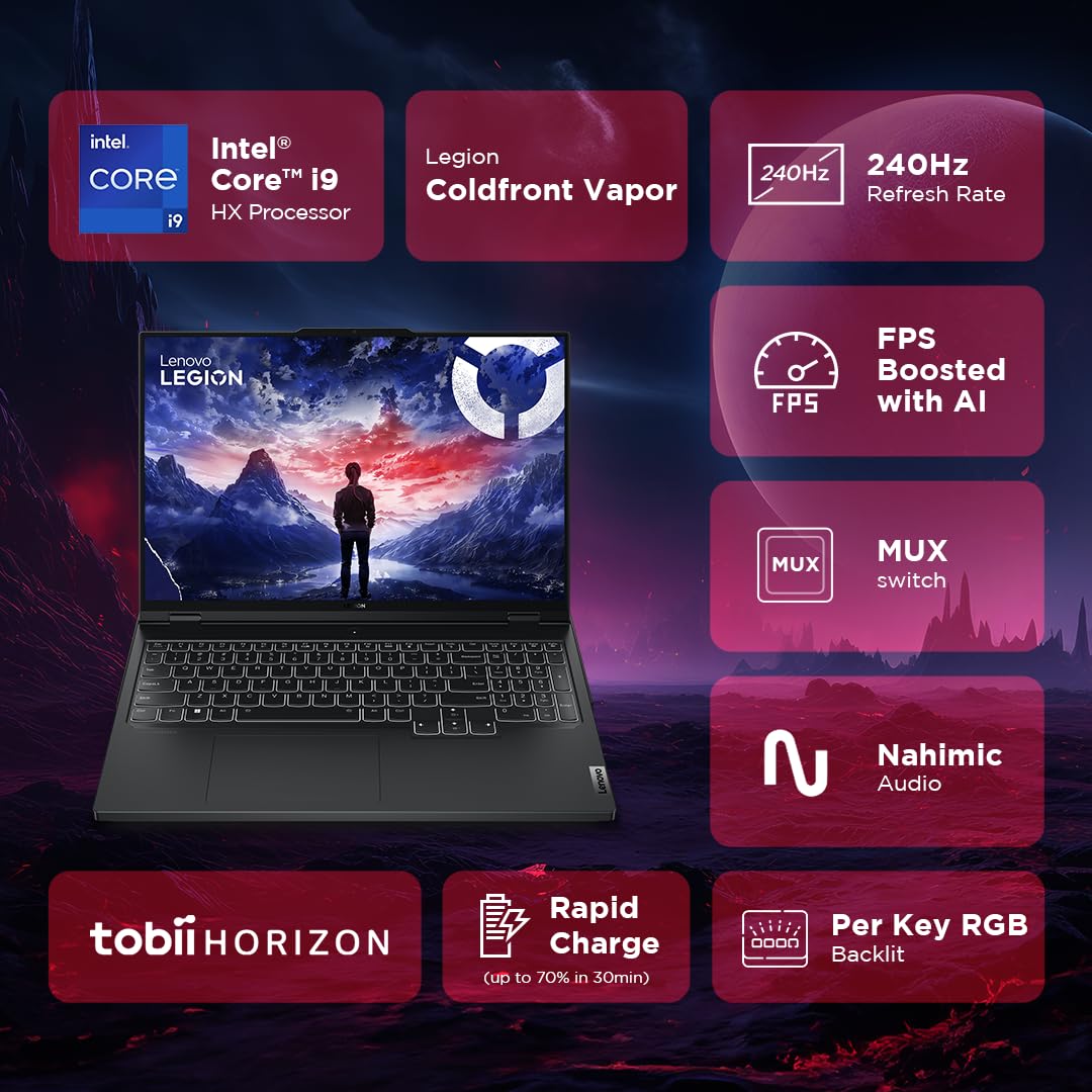 Lenovo Legion Pro 7 Intel Core i9-14900HX 16" (40.6cm) WQXGA IPS 500Nits 240Hz Gaming Laptop (32GB/1TB SSD/Win 11/Office 21/NVIDIA RTX 4080 12GB/100% DCI-P3/3mon Xbox Game Pass/Black/2.6Kg),83DE001HIN