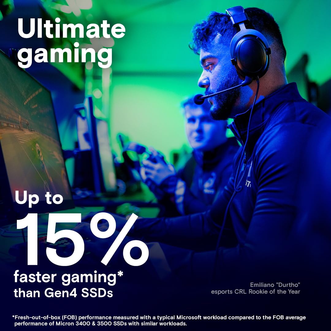 Crucial® T705 1TB PCIe Gen5 NVMe M.2 SSD with heatsink