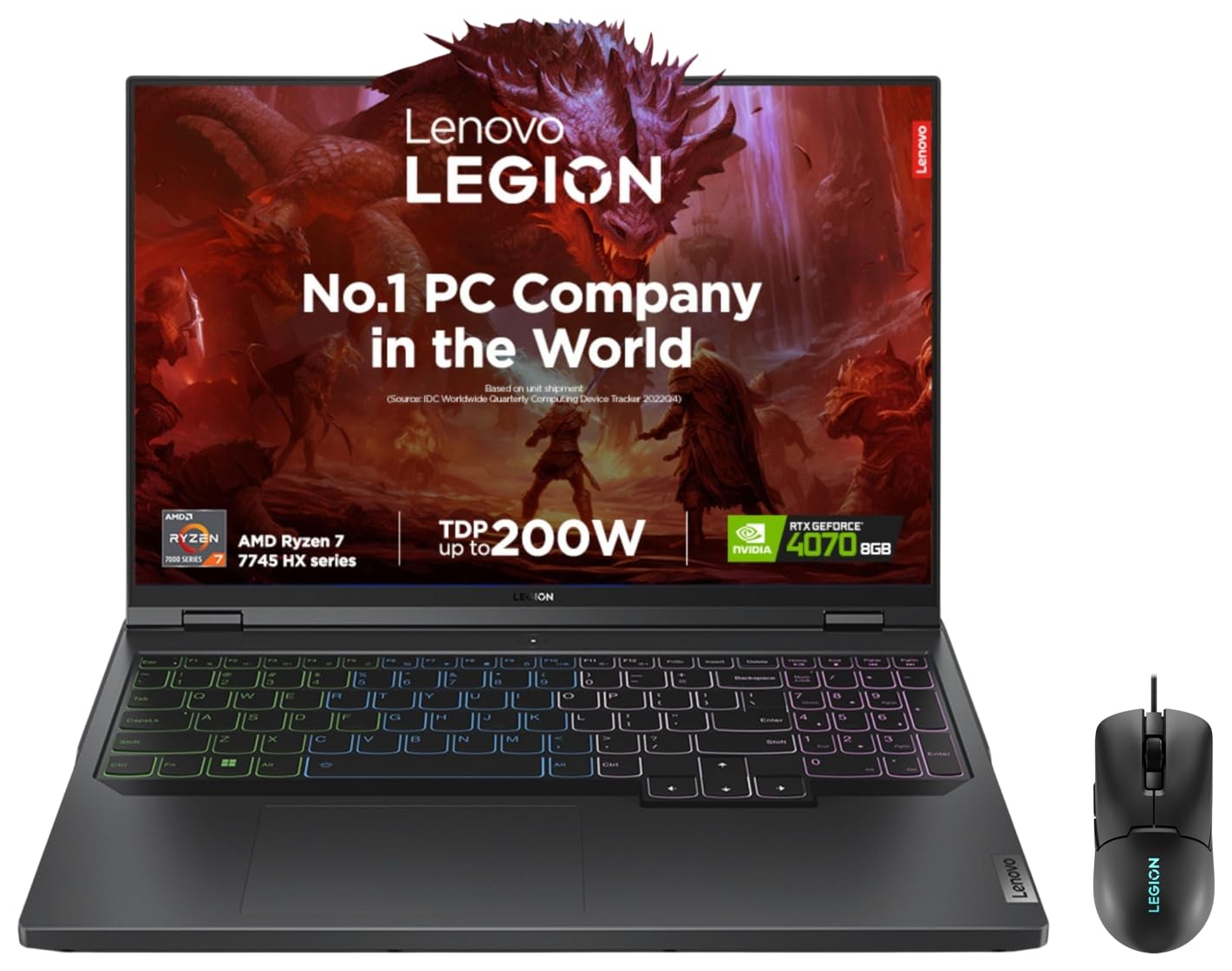 Lenovo Legion Pro 5 AMD Ryzen 7 7745HX 16" (40.64cm) WQXGA-IPS 240Hz 500Nits Gaming Laptop (16GB/1TB SSD/Win/MSO/NVIDIA RTX 4070 8GB/Grey/2.5Kg), 82WM00B7IN +M300s Mouse