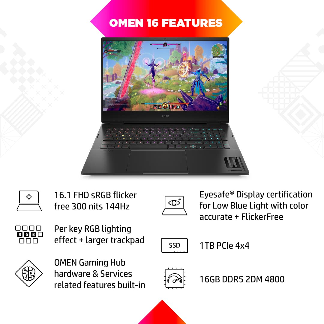 HP Omen 12th Gen Intel Core i7-12700H 16.1 inch(40.9cm)FHD Gaming Laptop(16GB RAM/1TB SSD/GeForce RTX 3070Ti 8GB Graphics/144Hz/7ms Response Time/Win 11/MSO 2021/Backlit/B&O/Alexa/Xbox Pass)16-k0370TX
