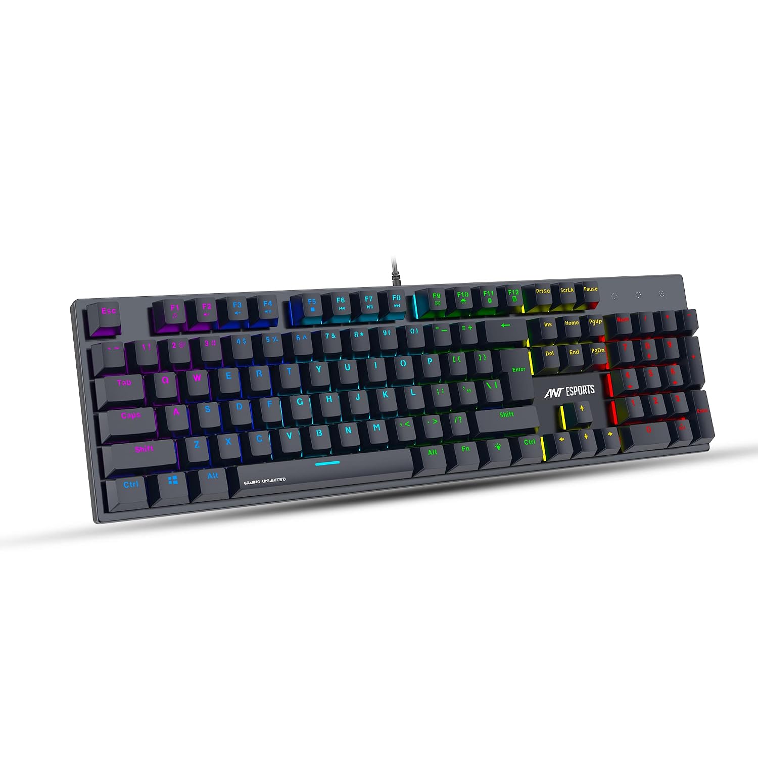 Ant Esports MK3400 V3 Pro Mechanical Gaming Keyboard RGB LED 104 Keys Blue Switch Anti Ghosting Full Size Wired USB PC Keyboard Removable Double Shot Keycaps Ergonomic for PC, Laptop and Mac (Black)
