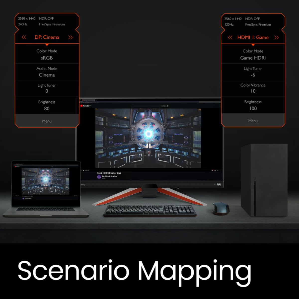 BenQ MOBIUZ EX270QM 27" QHD 240Hz 1ms MPRT IPS Gaming Monitor| |PS5 Compatible| 98% P3| FreeSync Premium Pro| VESA DisplayHDR600| treVolo Speakers (2.5W x 2)| HDMI 2.1| DP| USB 3.0Hub (Metallic Grey)