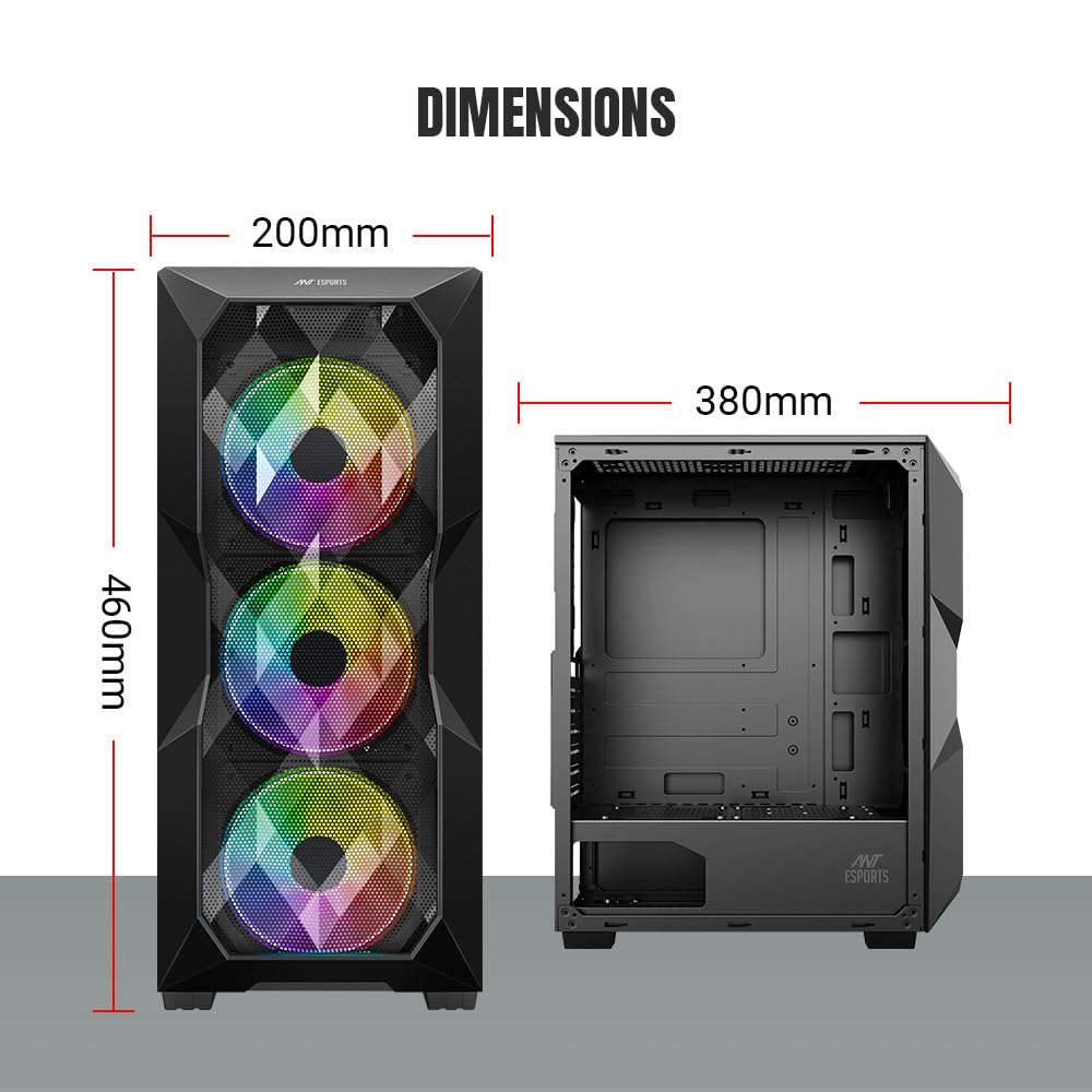 Ant Esports ICE-300 Mesh V2 Mid Tower Gaming Cabinet | High Airflow Mesh Front Panel | 4 Pre-Installed 120mm ARGB Fans | ATX, Micro-ATX, Mini-ITX Motherboard Support | Liquid Cooling Ready (Black)