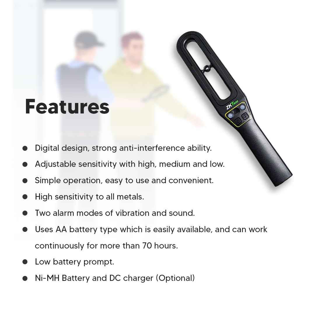 ZKTeco ZK-D160 Handheld Metal Detector | IP65, Audio & Vibration Alerts