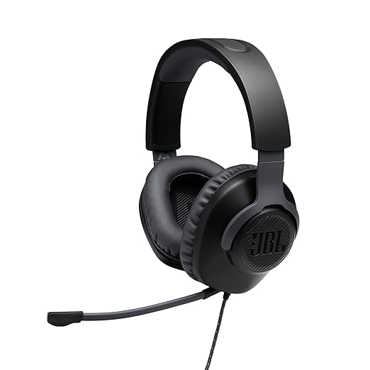 JBL Quantum 100 Wired Over Ear Gaming Headphones with Mic, 40mm Realistic Dynamic Drivers, Detachable Boom Mic, 1kHz Sensitivity, Memory Foam Cushioning, PC/Mobile/PS/Xbox/Nintendo/VR Compatible-Black - Zapnet.in