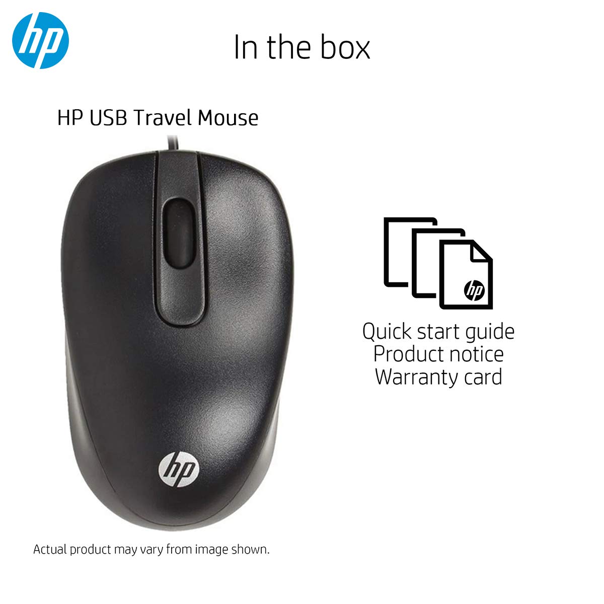 HP USB Travel Wired Mouse with 1000DPI and 3 programable Buttons (G1K28AA), Black