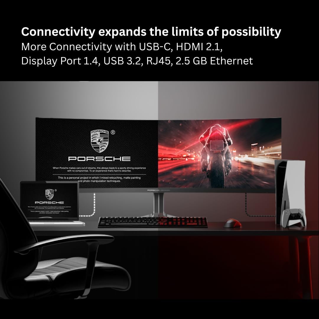 AOC PD49 Porsche Design 49" 5K DQHD QD-OLED Gaming Monitor, 240Hz Refresh Rate, HDR TrueBlack 400, 1800R Curve, 1000 Nits Brightness, USB-C, KVM, Speakers, Ergonomic Stand, Premium Build