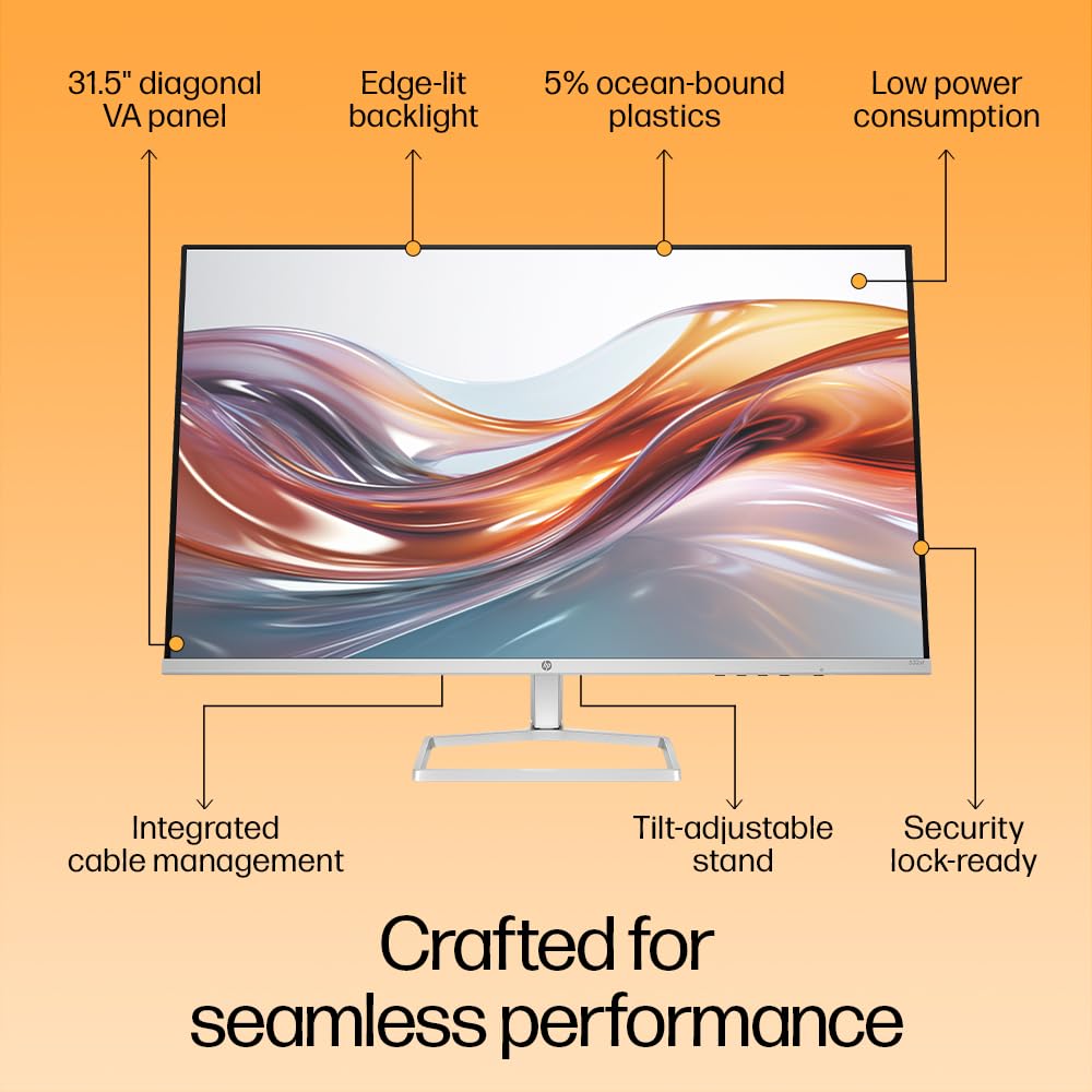 HP Series 5 31.5 inch FHD Monitor - 532sf, 31.5inch(80cm),FHD (1920 x 1080),300 Nits,Anti-Glare, Eye Ease,5.1kg